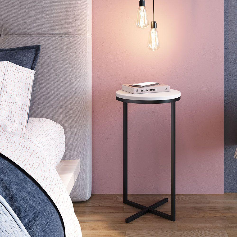 Mesa Lateral Alta Volpi Branco Base Metálica Industrial 56cm - 3