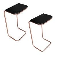 Kit 2 Mesas Lateral Tampo Preto Multiuso P/ Sofá Base Bronze - 1