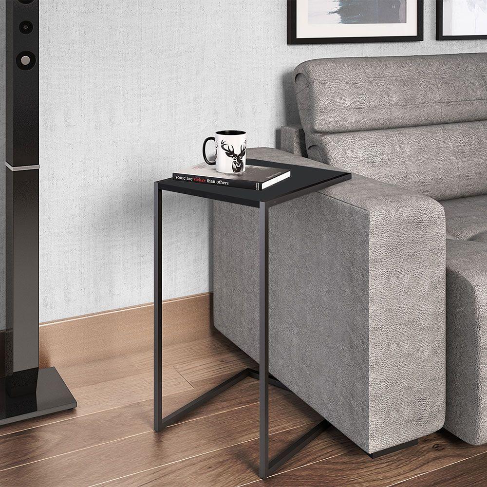 Mesa Lateral Industrial Preto Base Metálica Preto - 4