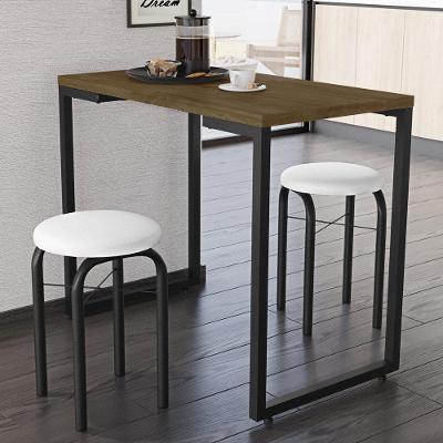 Conjunto Mesa De Cozinha 90cm 2 Banquetas Castanho
