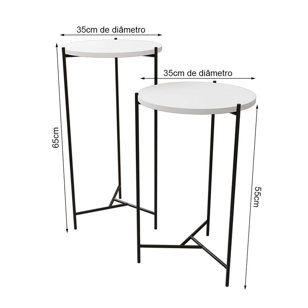 Mesa Lateral Redonda Áquila Preta Tampo Branco - Cor: Branco - 2