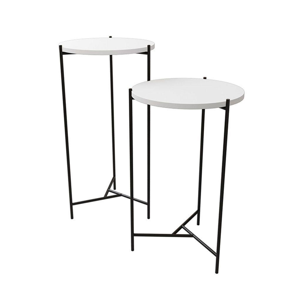 Mesa Lateral Redonda Áquila Preta Tampo Branco - Cor: Branco - 3