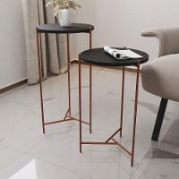 Mesa Lateral Redonda Áquila Cobre E Tampo Preto - Cor: Preto - 1