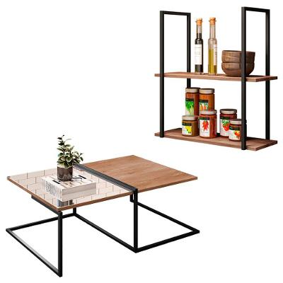 Kit Mesa de Centro e Prateleira Multiuso Industrial 60cm