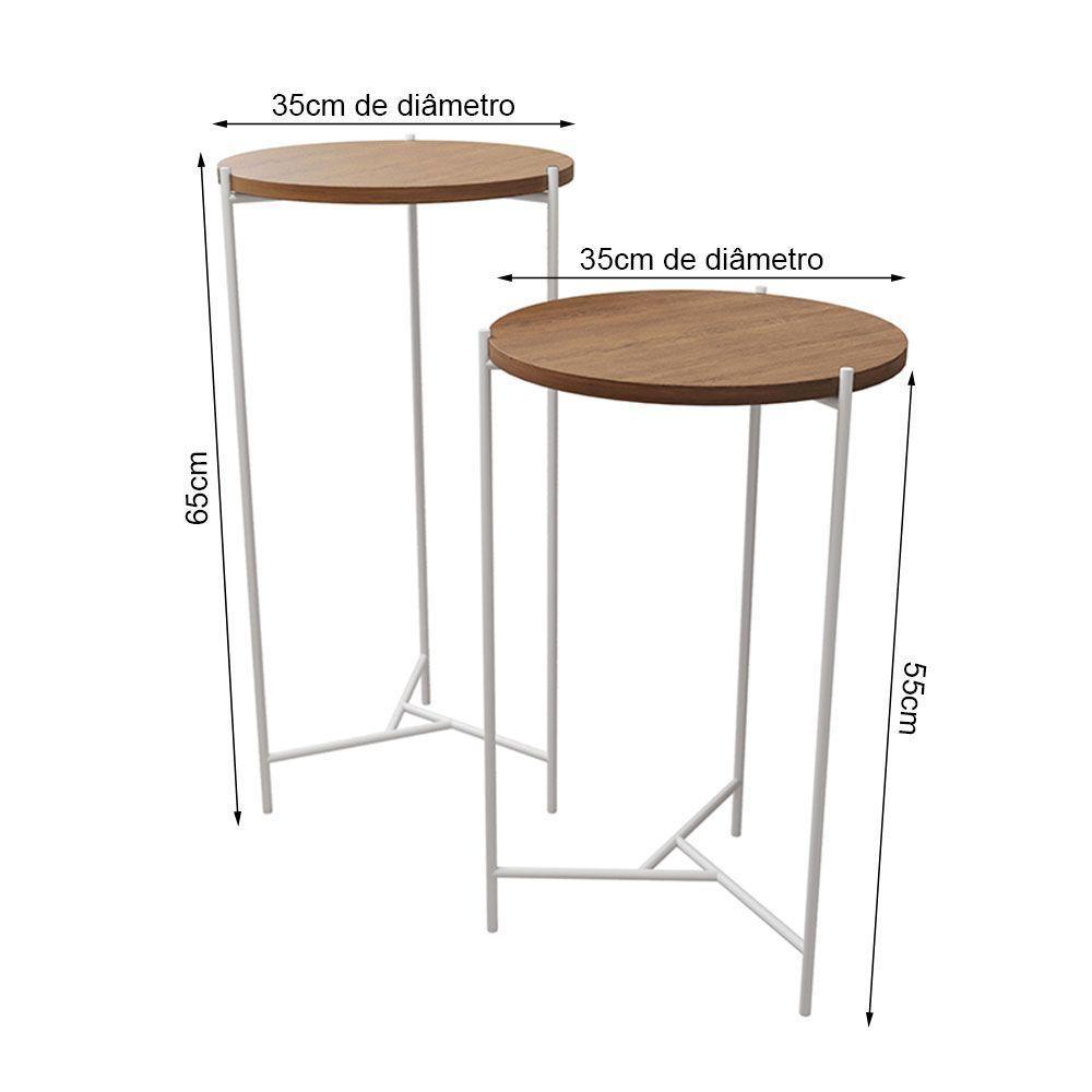 Mesa Lateral Redonda Áquila Branca E Tampo Imbuia Marrom - 2