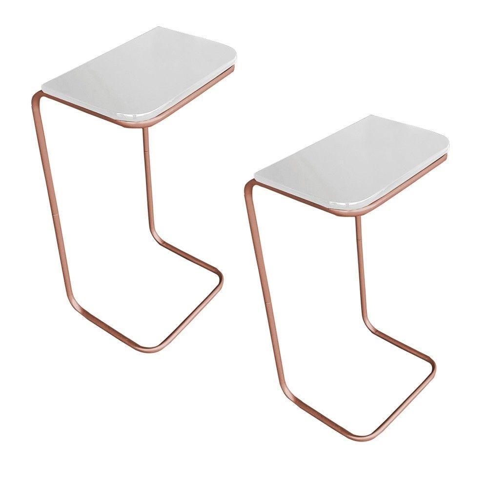 Kit 2 Mesas Lateral Tampo Branco Multiuso P/ Sofá - 1