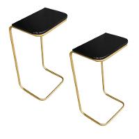 Kit 2 Mesas Lateral Tampo Preto P/ Sofá Base Dourado - 5