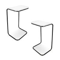 Kit 2 Mesas Lateral Tampo Multiuso P/ Sófá Base Preto Branco - 1