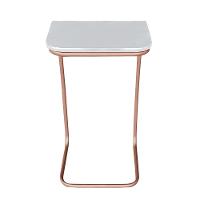 Mesa Lateral Tampo Branco Multiuso P/ Sofá Base Bronze - 7