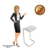 Mesa Lateral Tampo Branco Multiuso P/ Sofá Base Bronze - 10