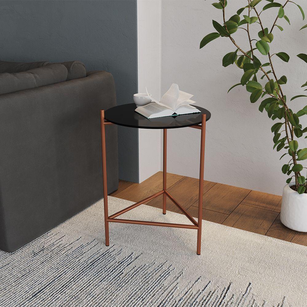 Mesa Lateral Industrial Marbella Cobre Com Preto - Preto - 1