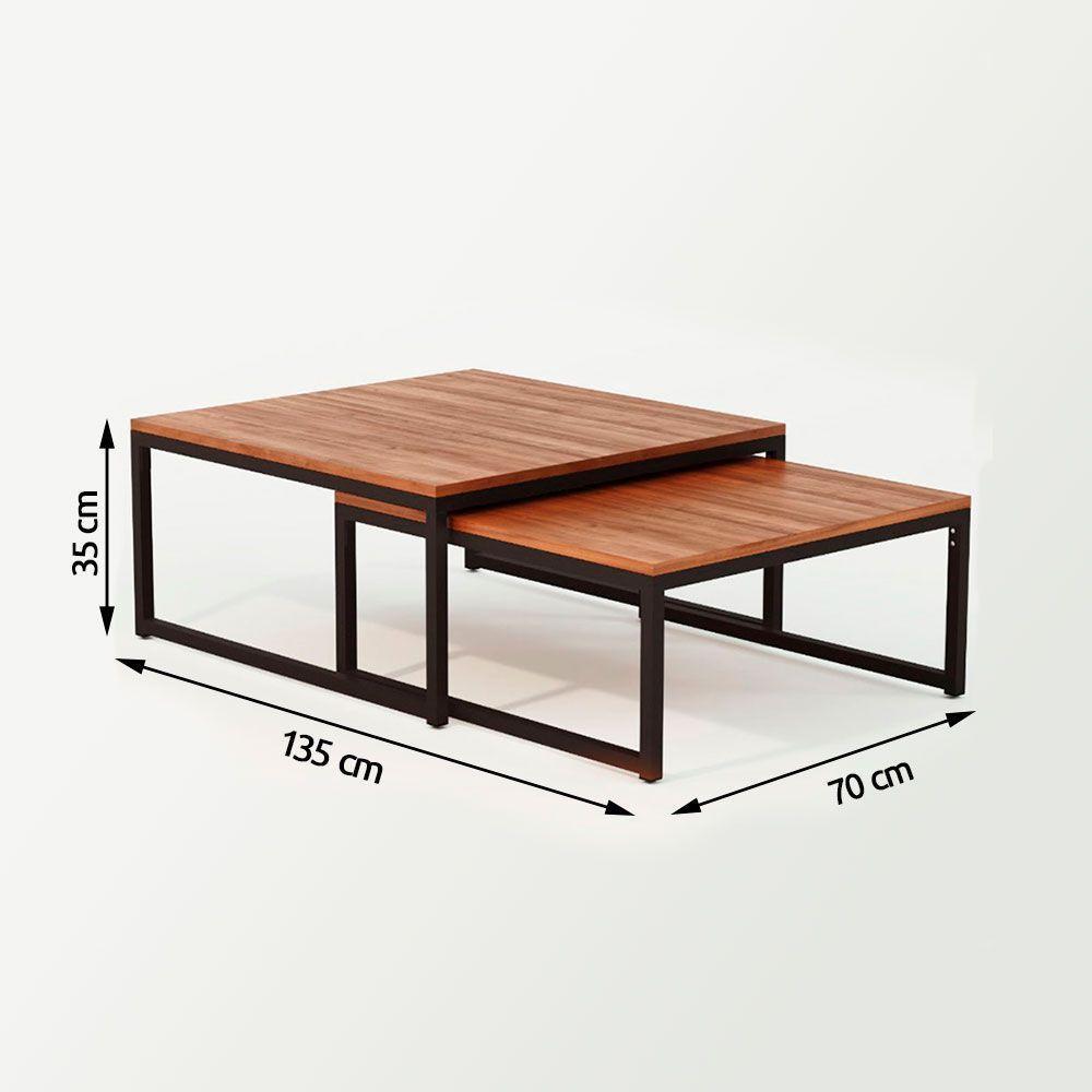 Duo Mesa De Centro Catarina Preto E Tampo Amêndoa New Green - Marrom - 2