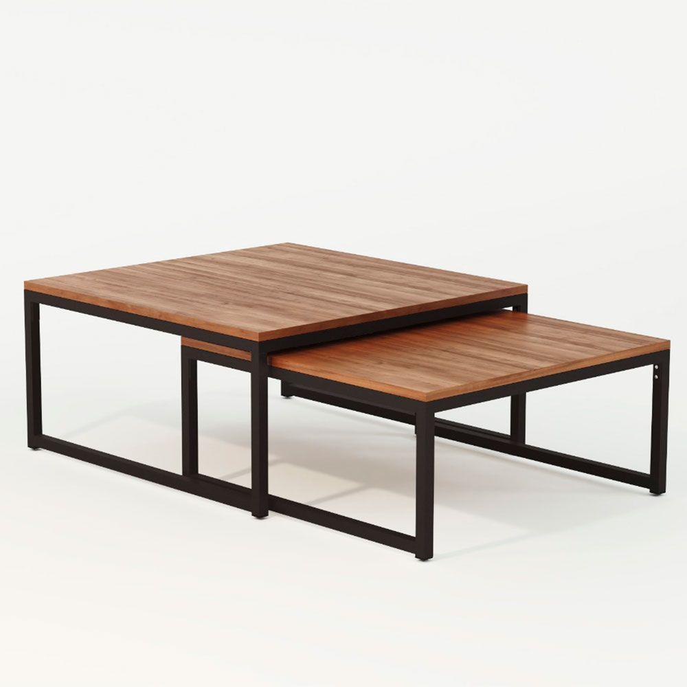 Duo Mesa De Centro Catarina Preto E Tampo Amêndoa New Green - Marrom - 3