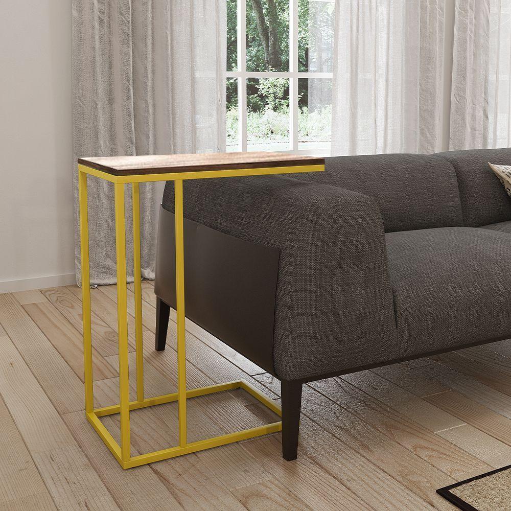 Mesa Lateral Industrial Elena Tampo Amendoa Base Ferro Amarelo - Preto - 1
