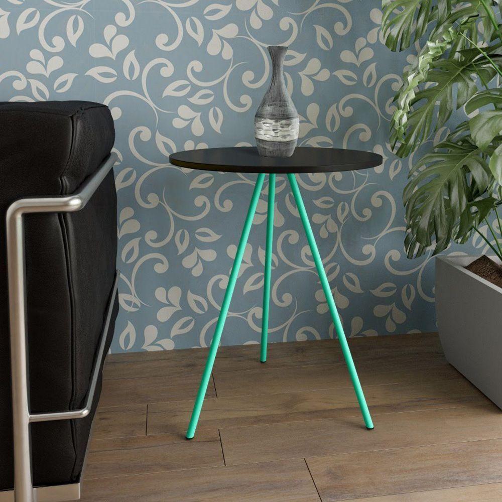 Mesa Lateral Gabriela Wood Preto E Azul Turquesa - Preto - 1