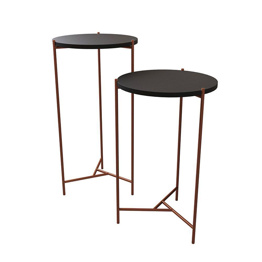 Mesa Lateral Redonda Áquila Cobre E Tampo Preto - Preto - 3