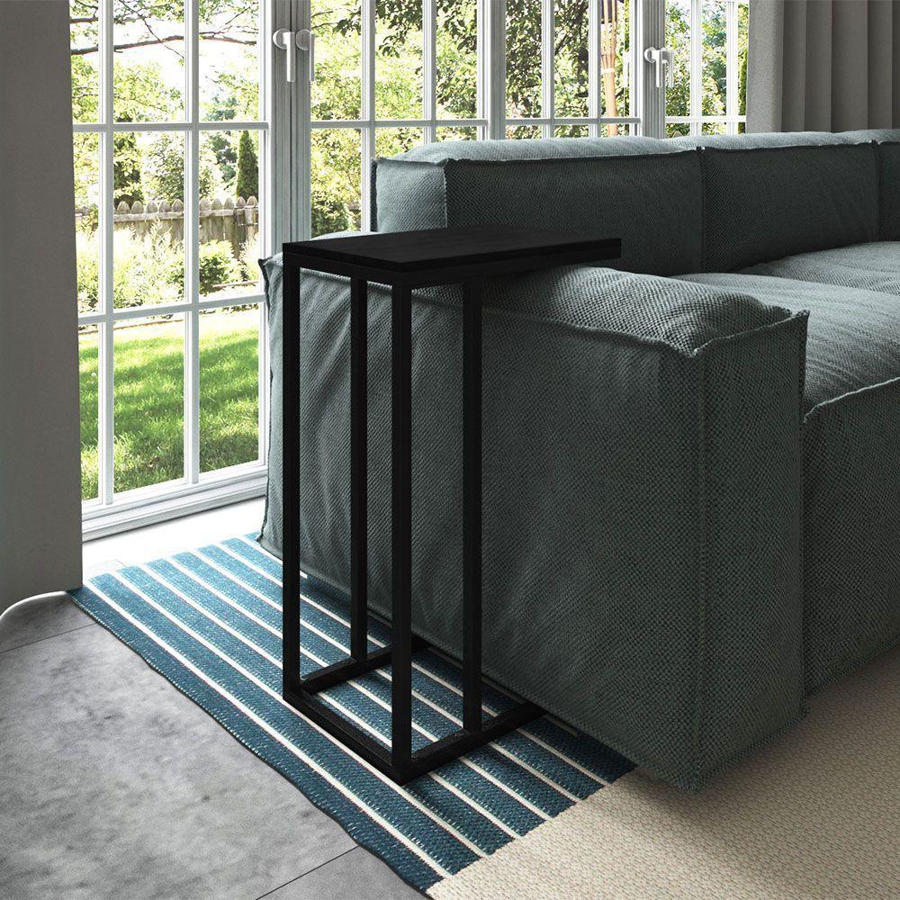 Mesa Lateral Encaixe Elena Preto E Tampo Preto New Green - Preto - 1