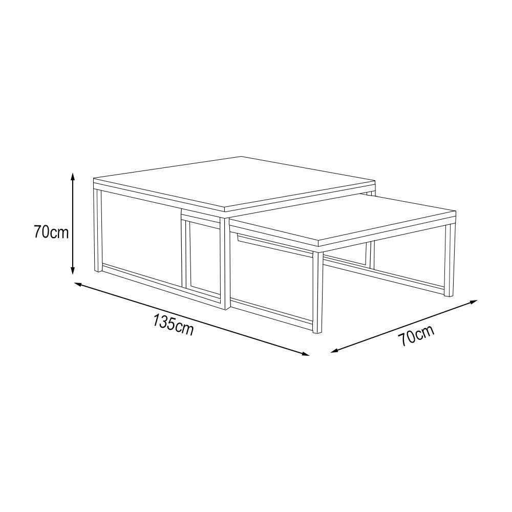 Mesa De Centro Industrial Duo Catarina Tampo Preto Base Ferro Amarelo - Preto - 2