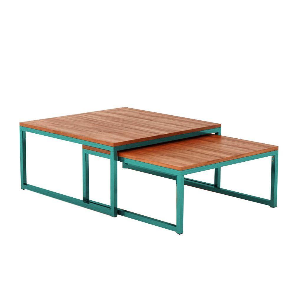 Mesa De Centro Industrial Duo Catarina Tampo Preto Base Ferro Amarelo - Preto - 3