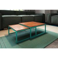 Mesa De Centro Industrial Duo Catarina Tampo Preto Base Ferro Amarelo - Preto - 1