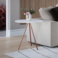 Mesa Lateral Gabriela Wood Tampo Madeira Branco Pés Cobre - Branca - 1