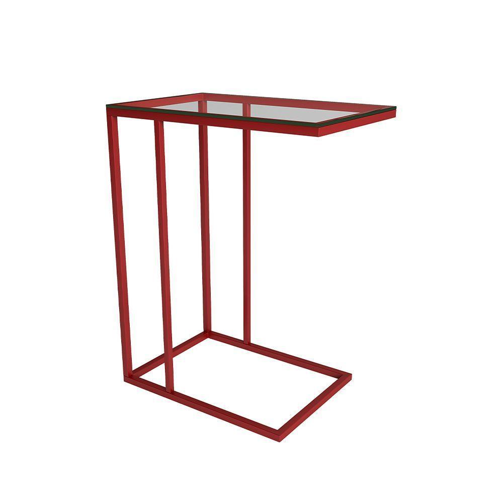 Mesa Lateral Industrial Elena De Vidro Base Ferro Vermelho - Preto - 3