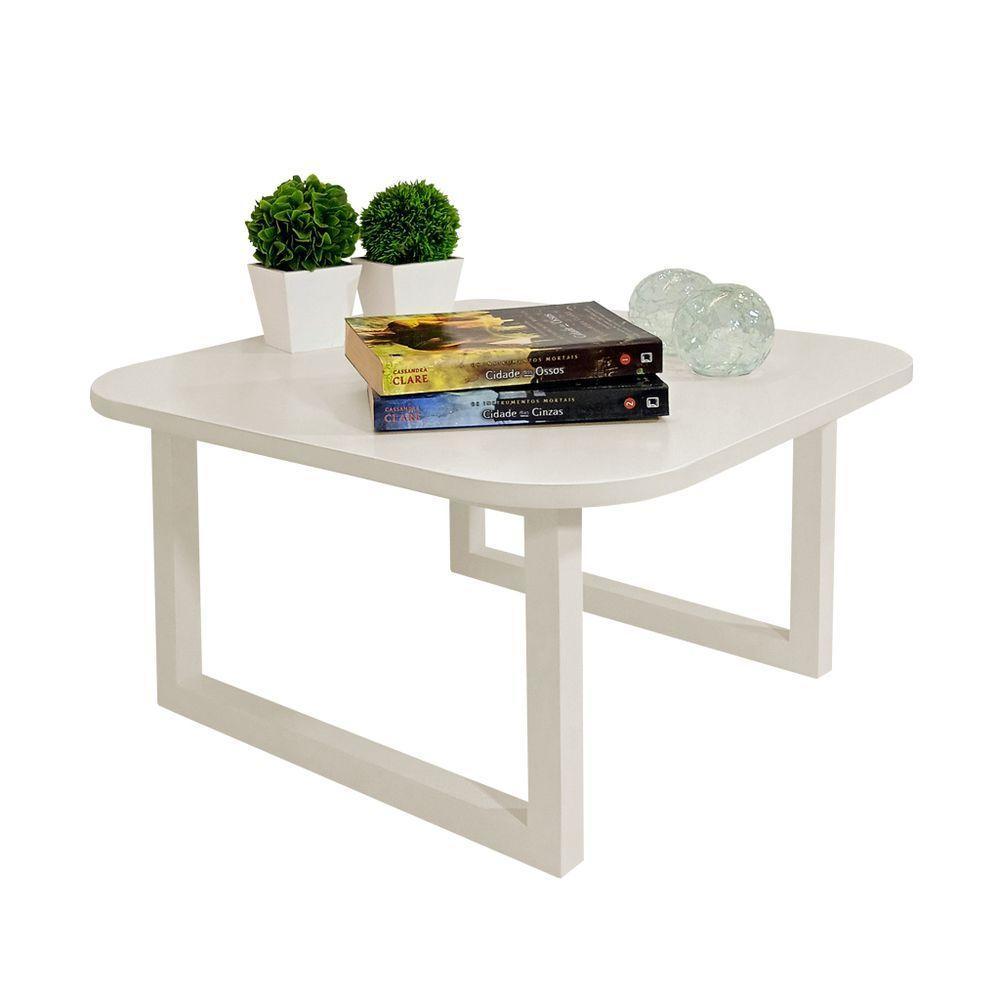 Mesa De Centro Lateral De Apoio Para Sala Estar Square Off White Laca - 1