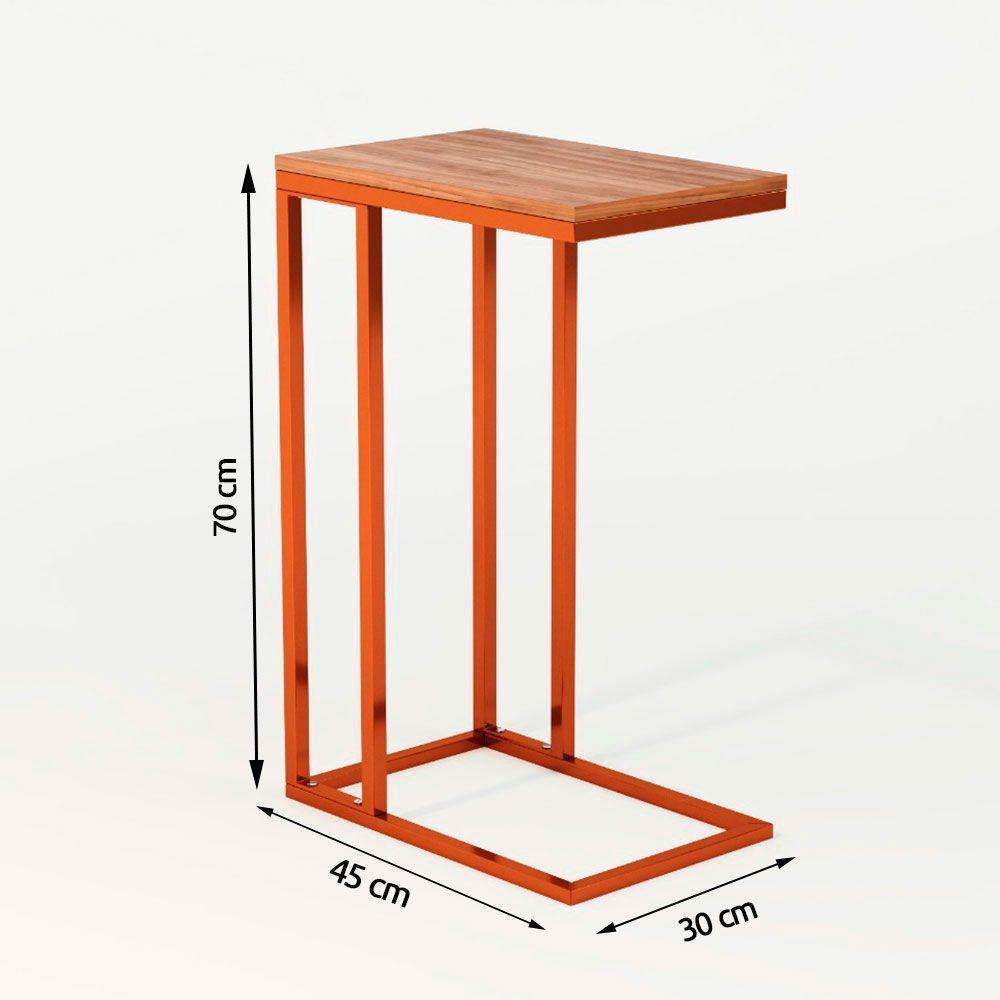 Mesa Lateral Encaixe Elena Cobre E Tampo Amendoa New Green - Marrom - 2