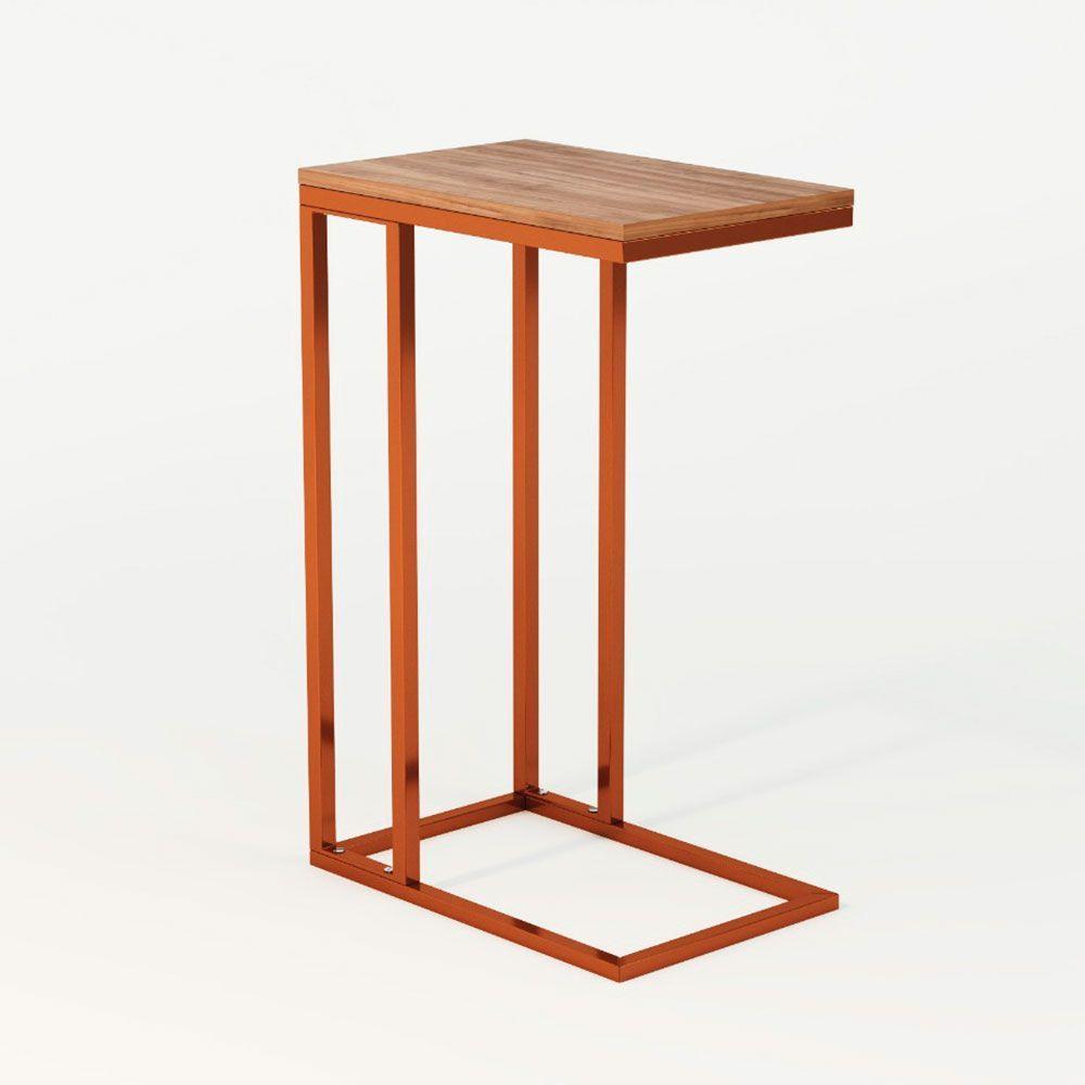 Mesa Lateral Encaixe Elena Cobre E Tampo Amendoa New Green - Marrom - 3