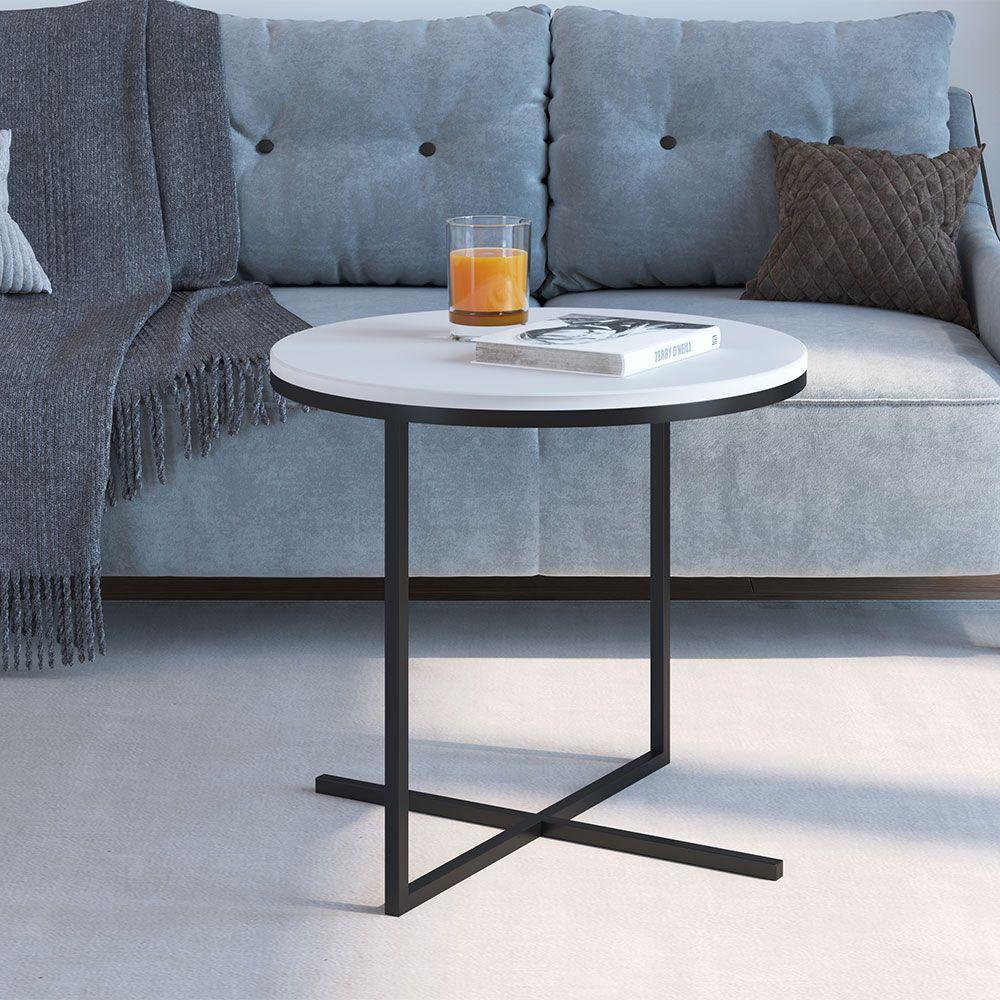 Mesa de Centro Volpi Branco Base Metálica Preto 46cm - 3