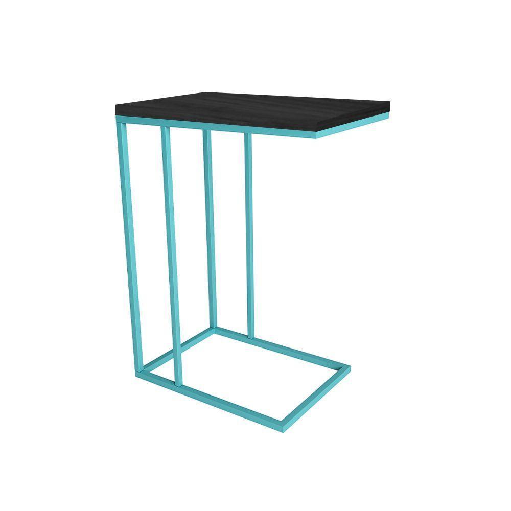 Mesa Lateral Industrial Elena Tampo Preto Base Ferro Azul Turquesa - Preto - 3