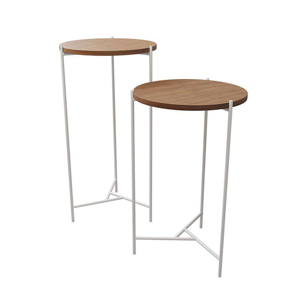 Mesa Lateral Redonda Áquila Branca E Tampo Imbuia - Marrom - 3