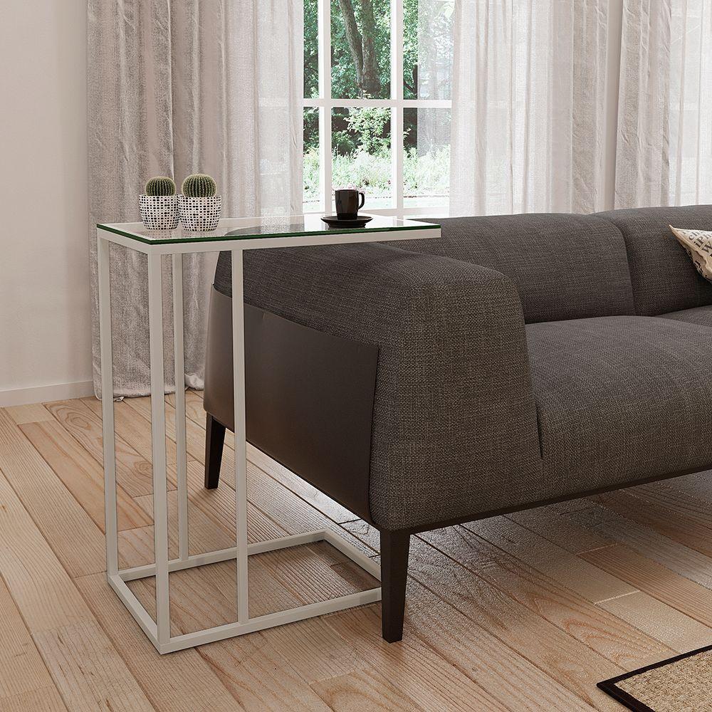 Mesa Lateral Industrial Elena Tampo Preto Base Ferro Off White - Preto - 1