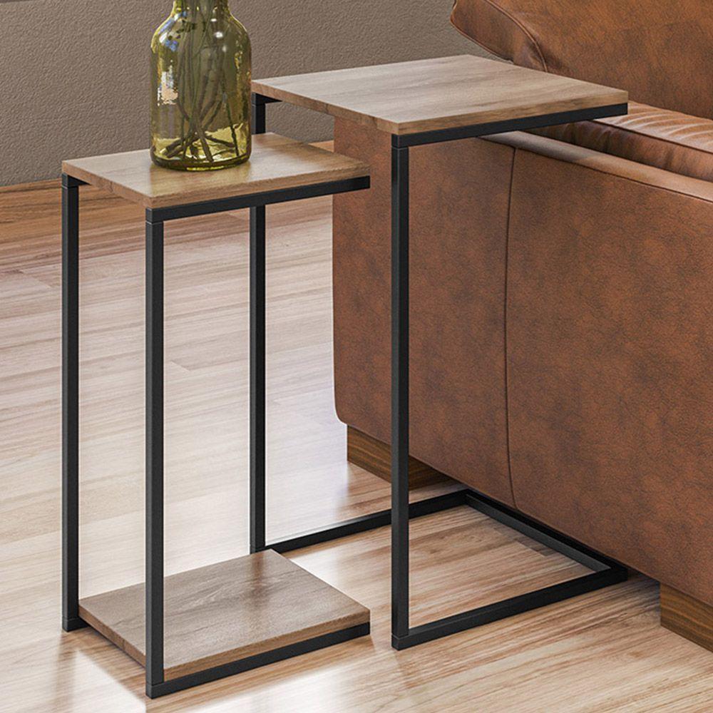 Kit Mesa Lateral e Mesa de Centro Industrial com Espelho - 3