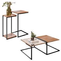 Kit Mesa Lateral e Mesa de Centro Industrial com Espelho - 1