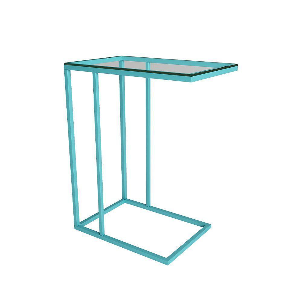 Mesa Lateral Industrial Elena De Vidro Base Ferro Azul Turquesa - Preto - 3