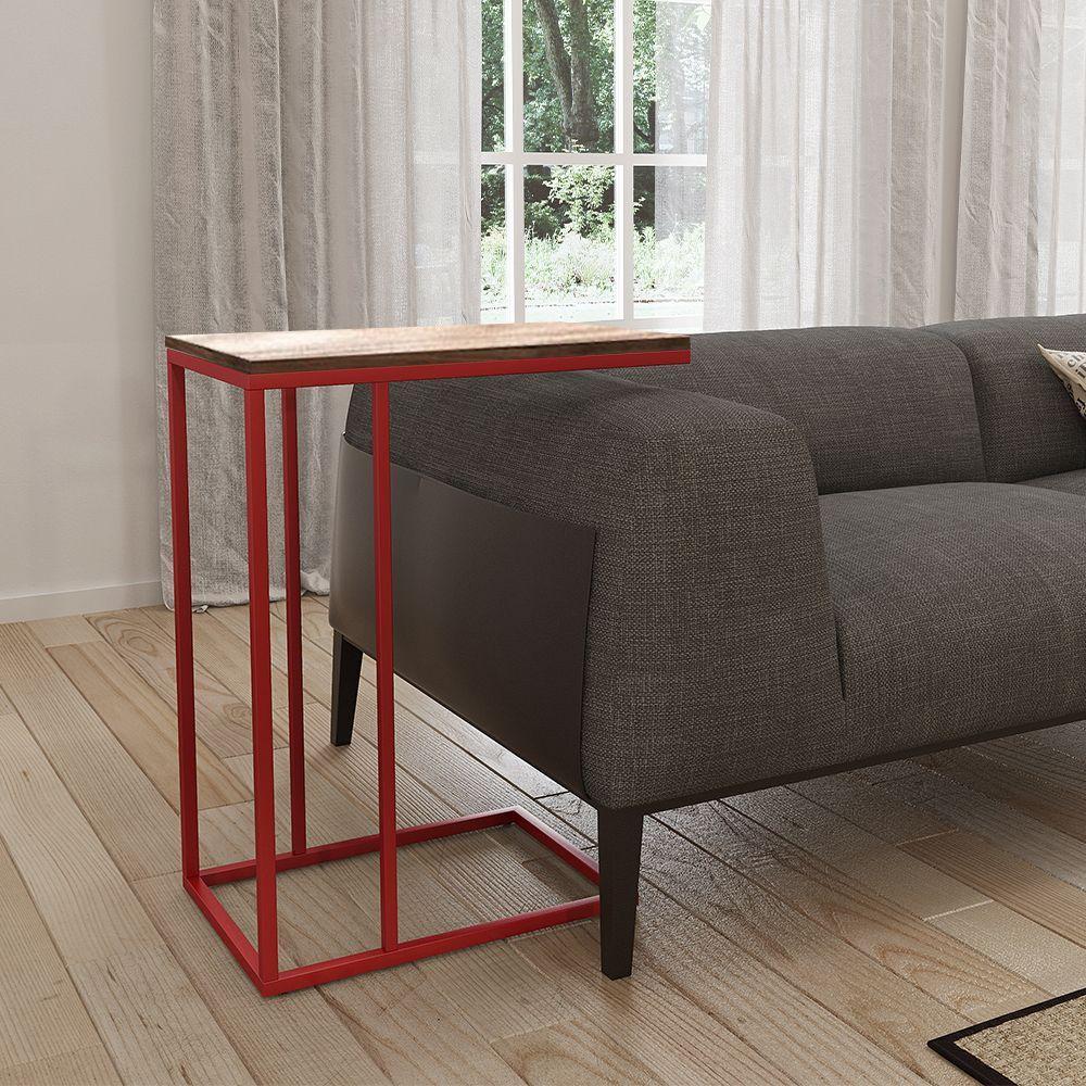 Mesa Lateral Industrial Elena Tampo Amendoa Base Ferro Vermelho - Preto - 1