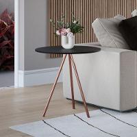 Mesa Lateral Gabriela Wood Tampo Madeira Preto Pés Cobre - Preto - 1