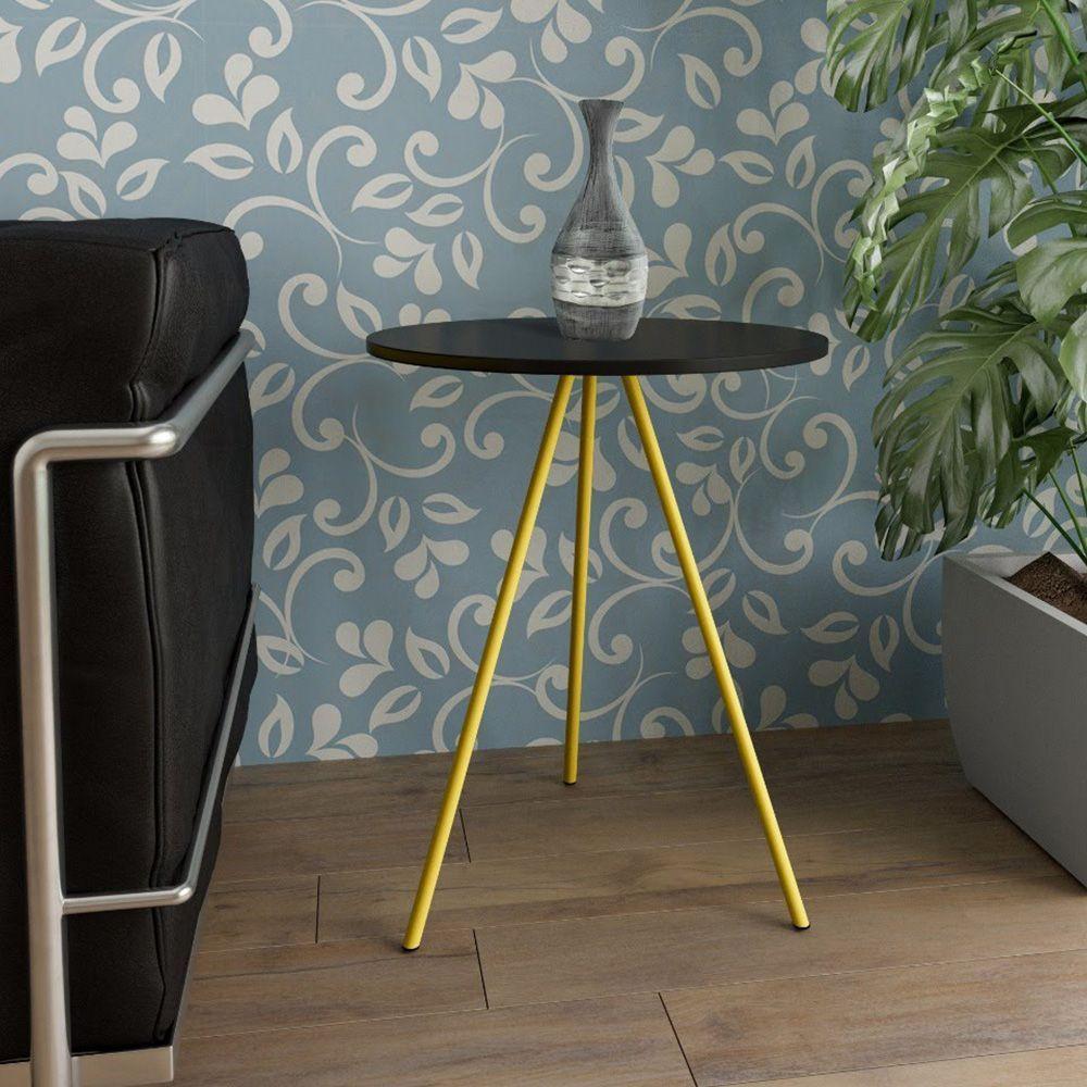 Mesa Lateral Gabriela Wood Preto E Amarelo - Preto - 1