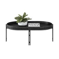 Mesa De Centro Decorativo Grimaldi Base Aço Com Detalhe Em Couro Preto G77 - 1