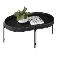 Mesa De Centro Decorativo Grimaldi Base Aço Com Detalhe Em Couro Preto G77
