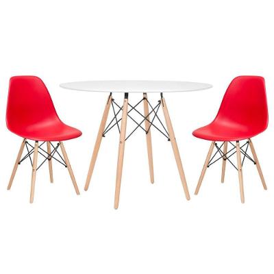 Mesa Redonda Eames 100cm Branco + 2 Cadeiras Vermelho