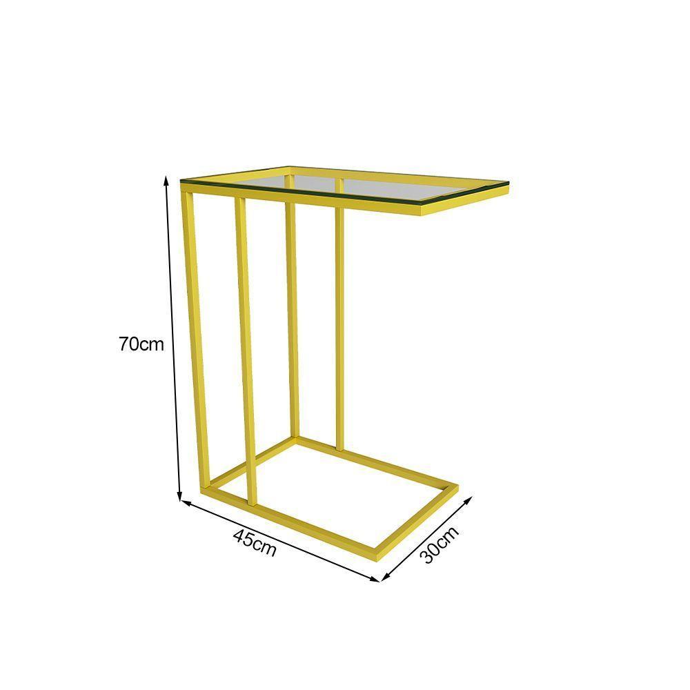 Mesa Lateral Industrial Elena De Vidro Base Ferro Amarelo - Preto - 2