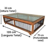 Mesa De Centro Saibi Ozki 120 Cm Madeira Eucalipto Cedro Corda Plana Azul E Tampo De Vidro - 9