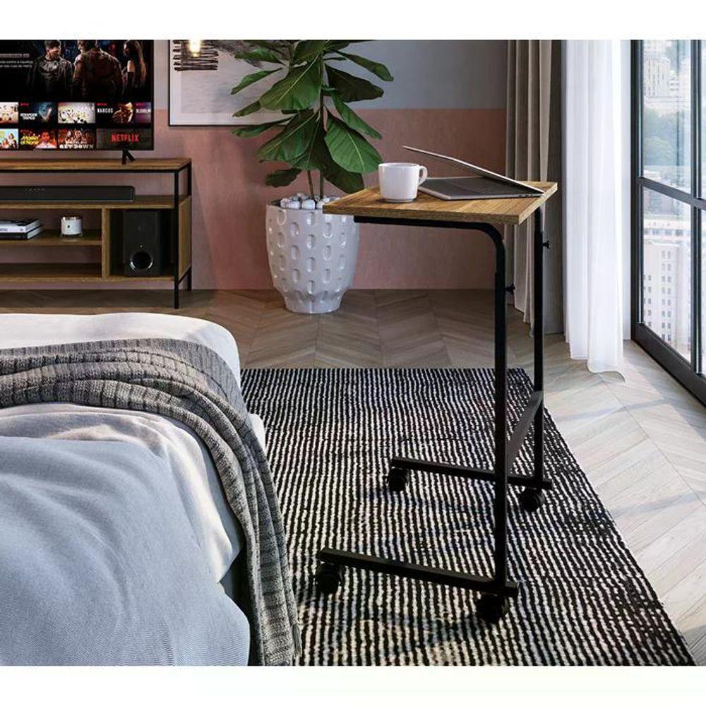 Mesa De Apoio Lateral Para Notebook Com Rodizios Preto Noce Oro Pp Milani Store Preto Noce Oro - 5