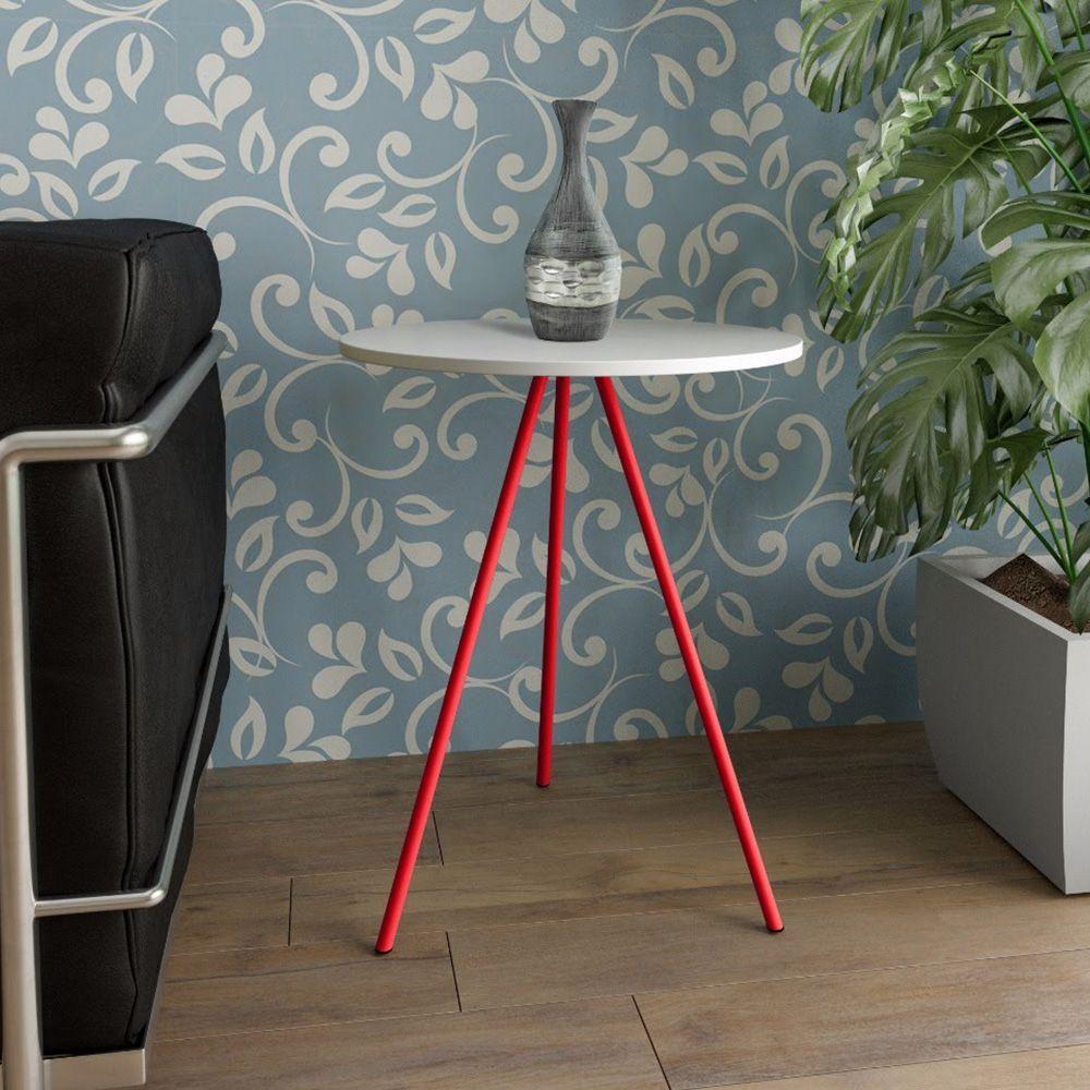 Mesa Lateral Gabriela Wood Branco E Vermelho - Branco - 1