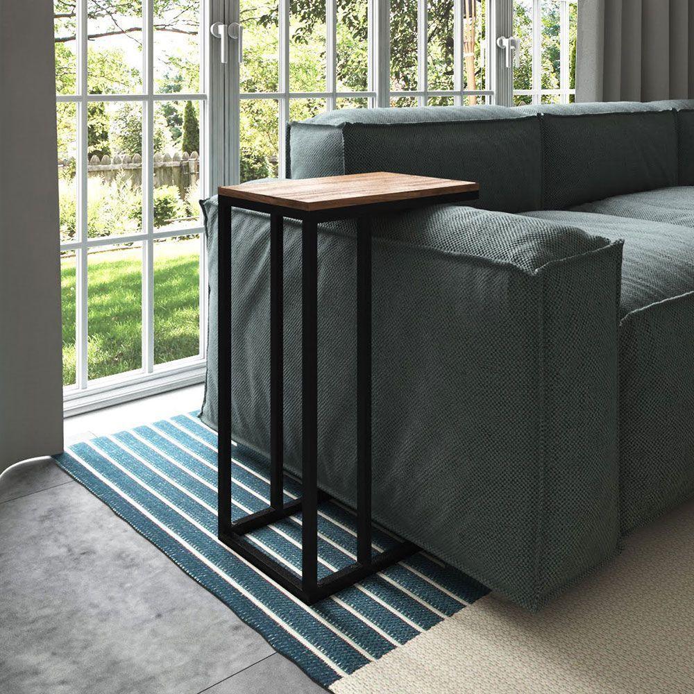 Mesa Lateral Encaixe Elena Preto E Tampo Amêndoa New Green - Preto - 1