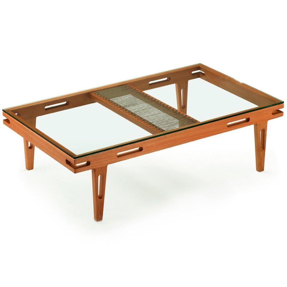 Mesa De Centro Los Ozki 120 Cm Madeira Eucalipto Cedro Corda Redonda Rami E Tampo De Vidro - 1