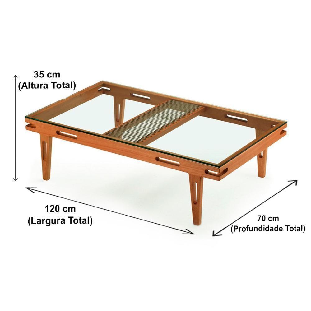 Mesa De Centro Los Ozki 120 Cm Madeira Eucalipto Cedro Corda Redonda Rami E Tampo De Vidro - 6