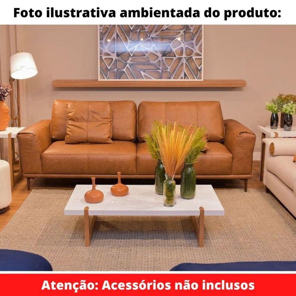 Mesa De Centro Zurique Univ Retangular 120 Cm Tampo Madeira Branca Base Madeira Amêndoa - 5